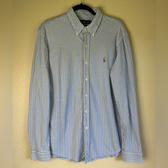 Ralph Lauren Oxford Knit Button Down Dress Shirt Mens XL Blue Embroidered Pony - Picture 3 of 7